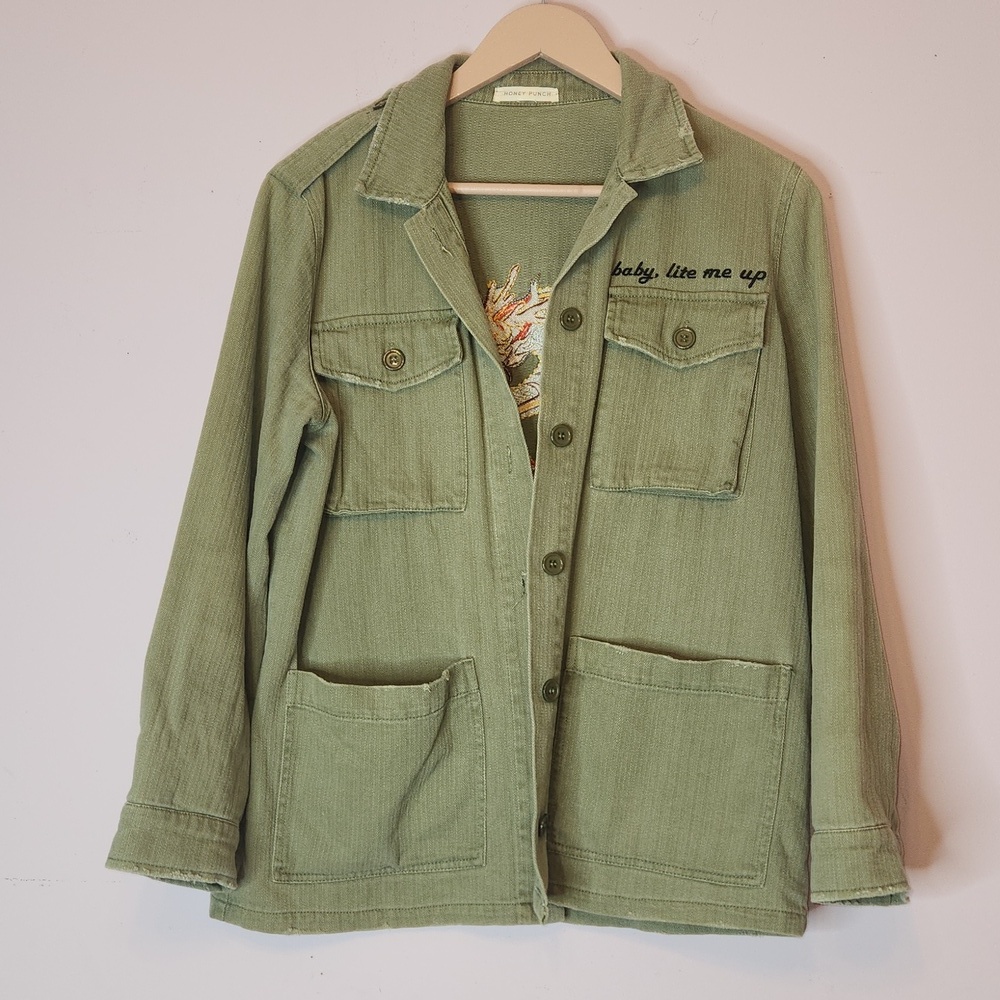 HONEY PUNCH Dragon Embroidered Military Jacket, size M - Picture 2 of 12